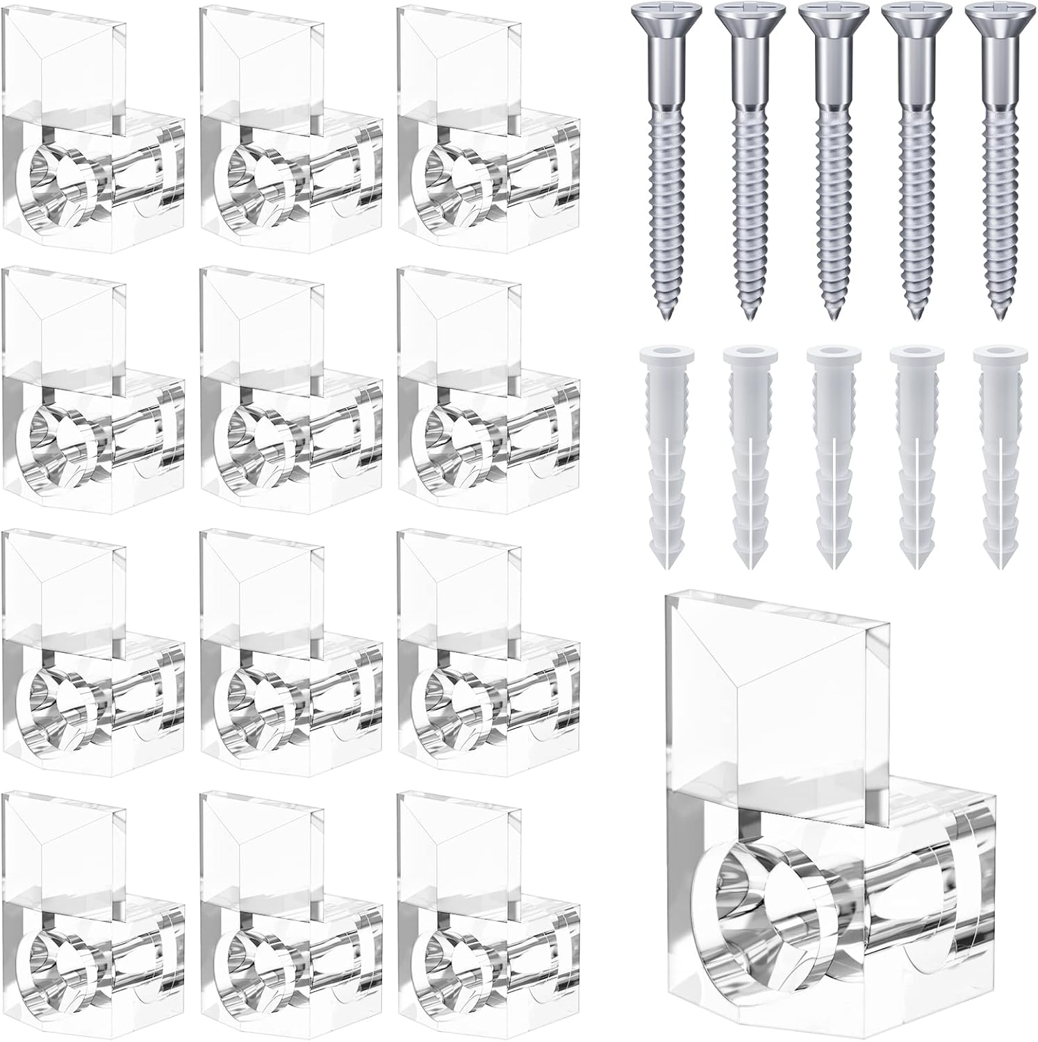 BAGTeck 22 Sets of Mirror Holder Clips Kit,3/8 Crystal Clear Plastic