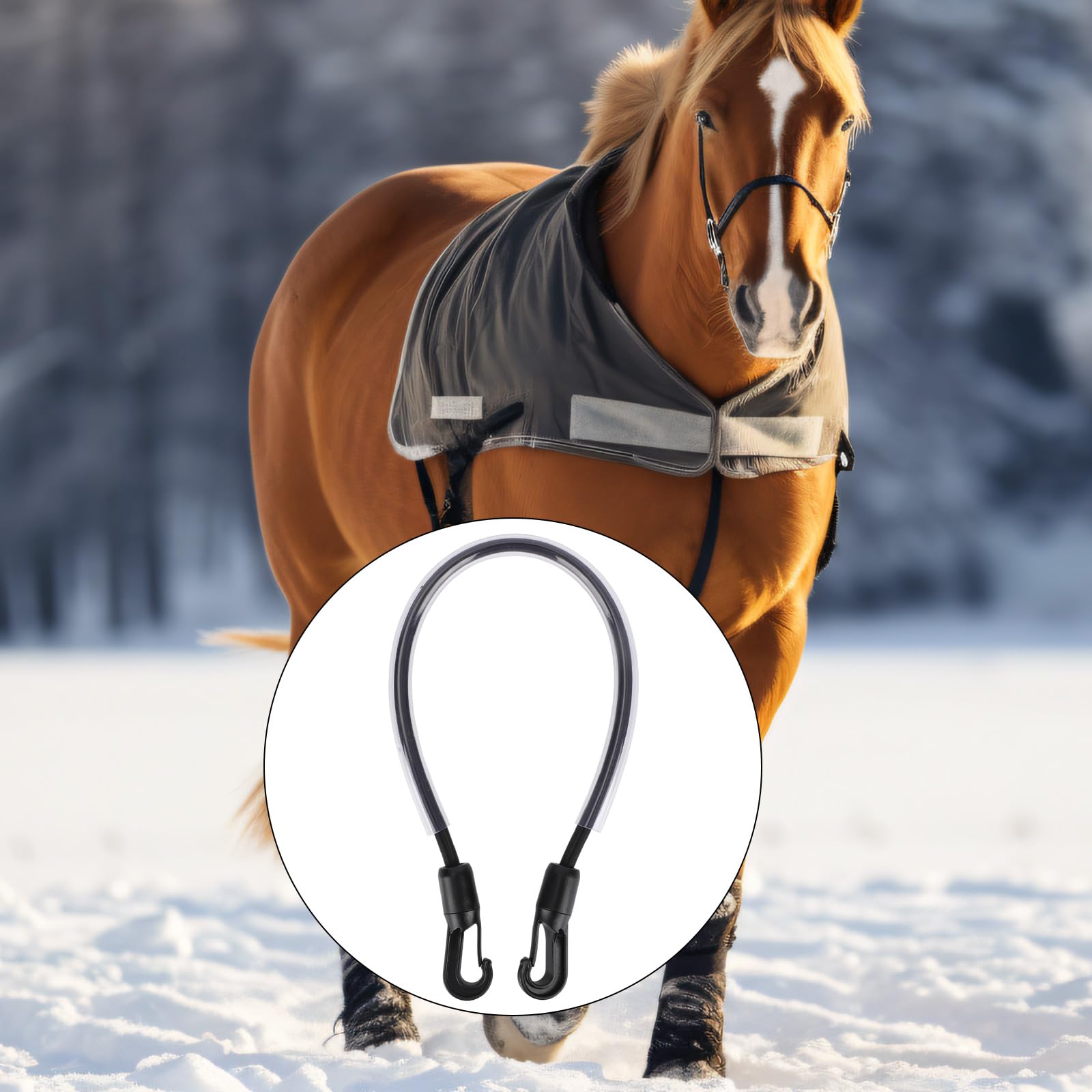 6pcs Sangles Cuisse pour Couvertures Cheval avec Sac Rangement, Sangle Queue Élastique Réglable 55cm avec Clips à Double Extrémité pour Couvertures et Draps d'Hiver Chevaux (Noir)