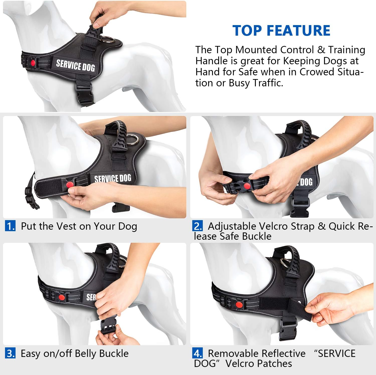 TOMSENN® Comfortable Padded Dog Harnesses for Service Dogs Animal Harnesses Dog Harnesses Animal Harnesses for Dogs