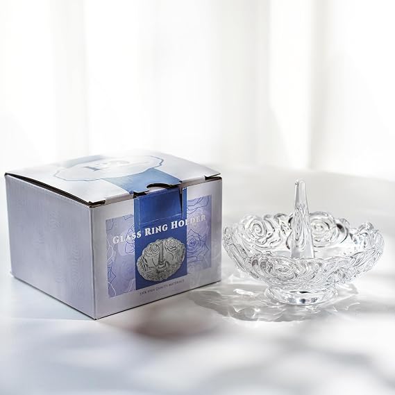 H&D HYALINE & DORA Crystal Ring Holder Dish and Clear Crystal Ring Holder,Round Glass Ring Dish,Jewelry Rack Ring Holder for Wedding