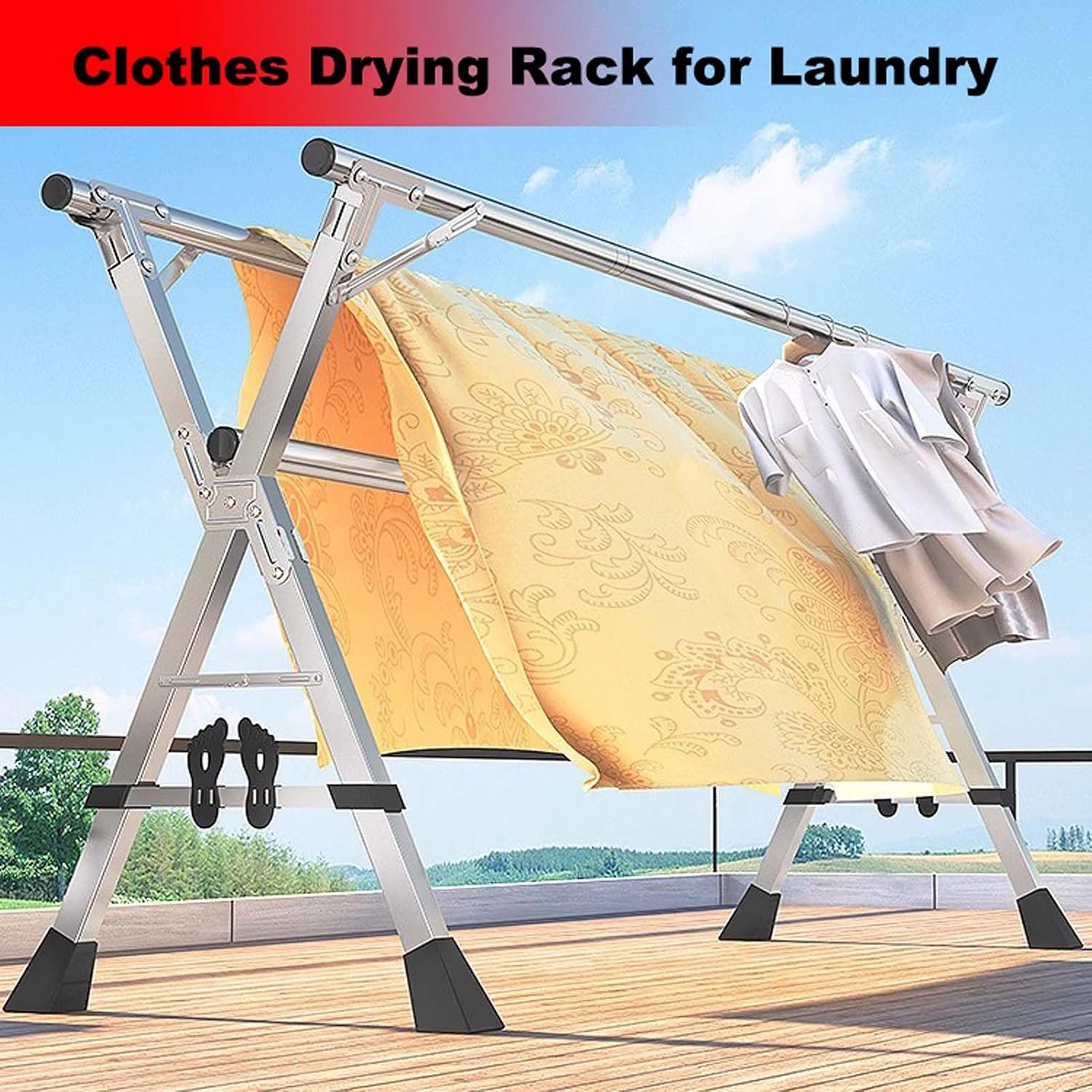 Heavy-Duty Adjustable Collapsible Clothes Drying Rack, Foldable Space-Saving Laundry Airer (47-95 Inch), Rust-Resistant Indoor & Outdoor Garment Rack for Efficient Dryin