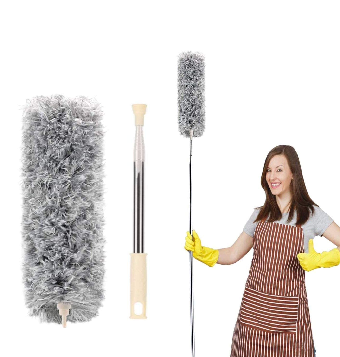 MOBONE Microfiber Extendable 100 inches Extra Long Pole Feather Duster Bendable Head Long Handle Dusters for Cleaning Ceiling Fan (Grey) (B0CJRT7LHJ) Amazon Price History, Amazon Price Tracker