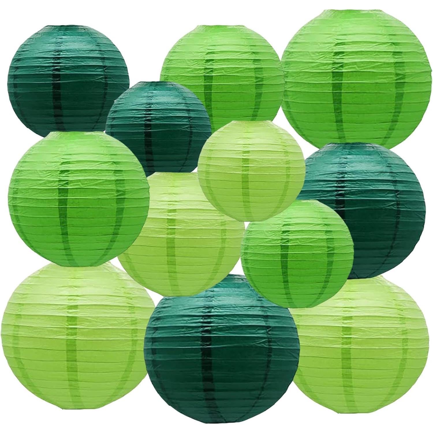 Green Paper Lanterns Decorative,Hanging Chinese Lanterns Indoor Outdoor for Birthday, Wedding, Christmas, Bridal, Home Decor, Ceiling Decorations(Size of 4”, 6”, 8”, 10”,12Pcs)