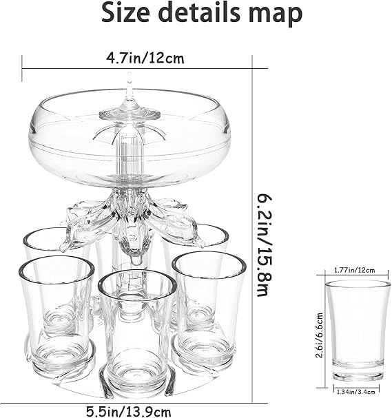 ALEVMOOM 6 Shot Glass Dispenser and Holder, Dispensers For Filling Liquids Multiple 6 Shot Glass, Acrylic Touchless Liquor Dispenser for Drink Cocktail Juice - Fun Bar Accessories Drink Tool