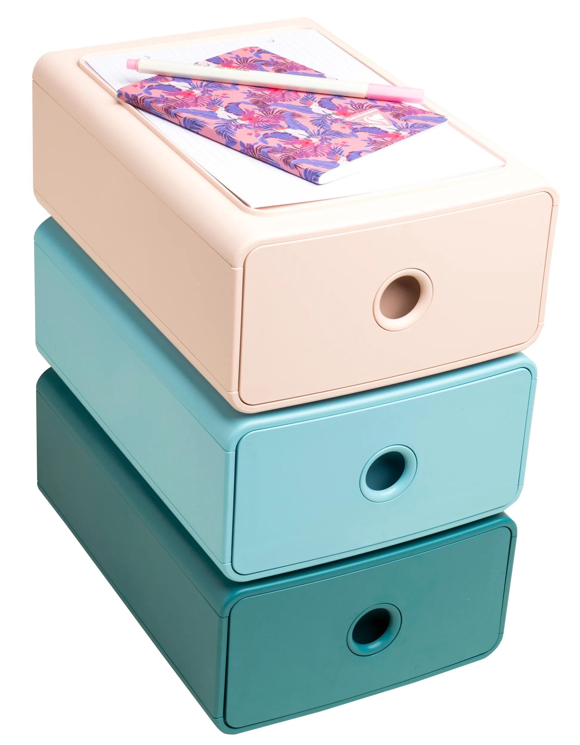 Exacompta - Réf. 315434D - 1 Module de classement Tiny Box 1 tiroir Skandi superposable - Dimensions extérieures : Profondeur 19 x largeur 26,5 x Hauteur 10 cm - Bleu pacifique