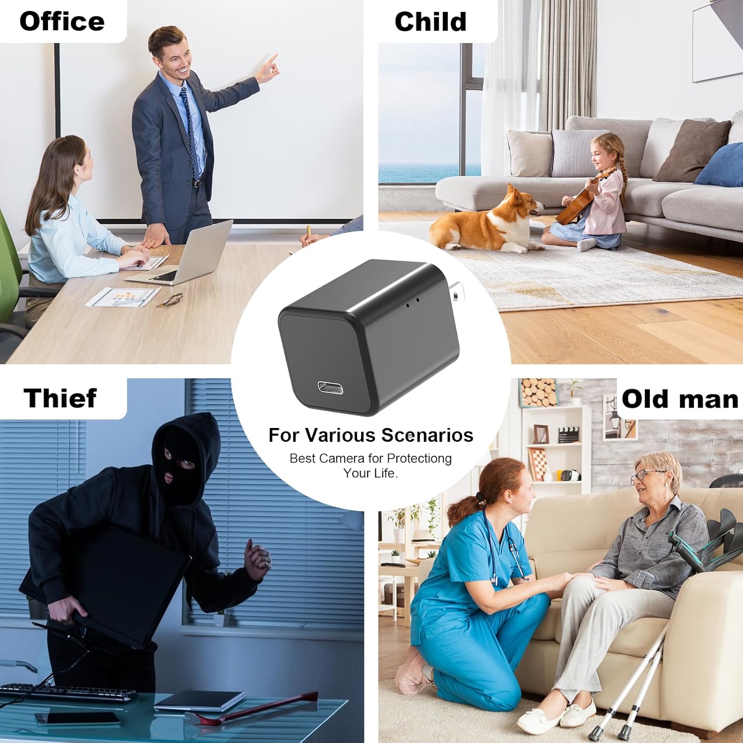 1080P Camera Charger with 2.4Ghz/5Ghz WiFi - Wireless Mini Camera for Pets Nanny - Real Time Monitoring - Small Nanny Cam for Indoor Home Security