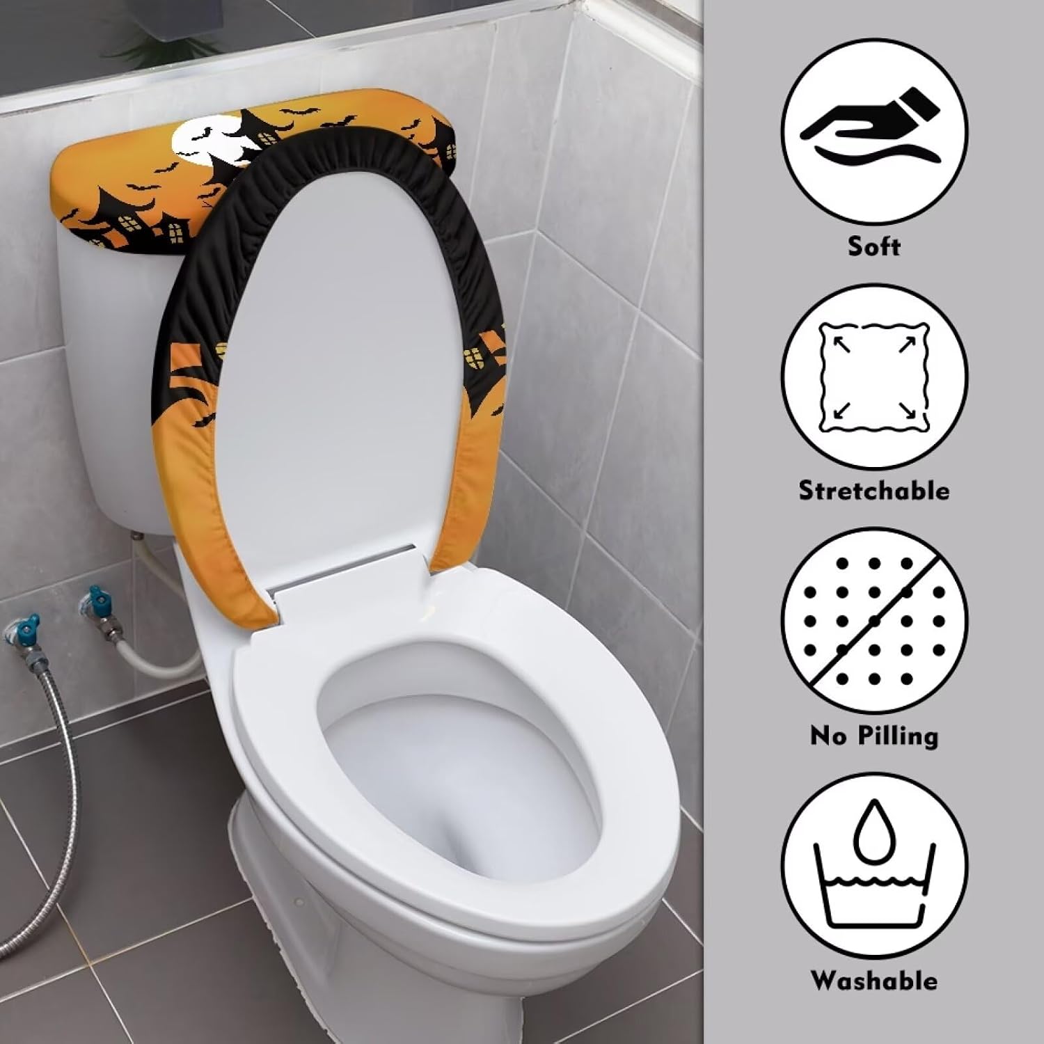 Halloween Bats Toilet Lid Tank Cover 2-Piece Set, Anti-Stains & Damages Replacement Toilet Lid Tank Cover Set, Universal for Most Toilet Bowl Lids image 3