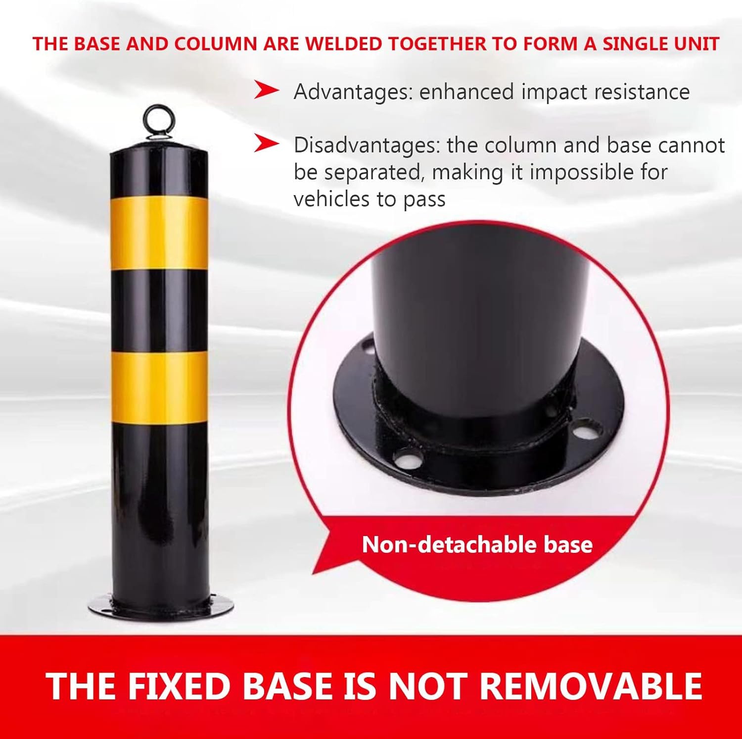 Metal Parking Barrier, Heavy Duty Fixed Safety Guardrail Post with Reflective Tape, Easy to Install, 1 Pack, 55cm
