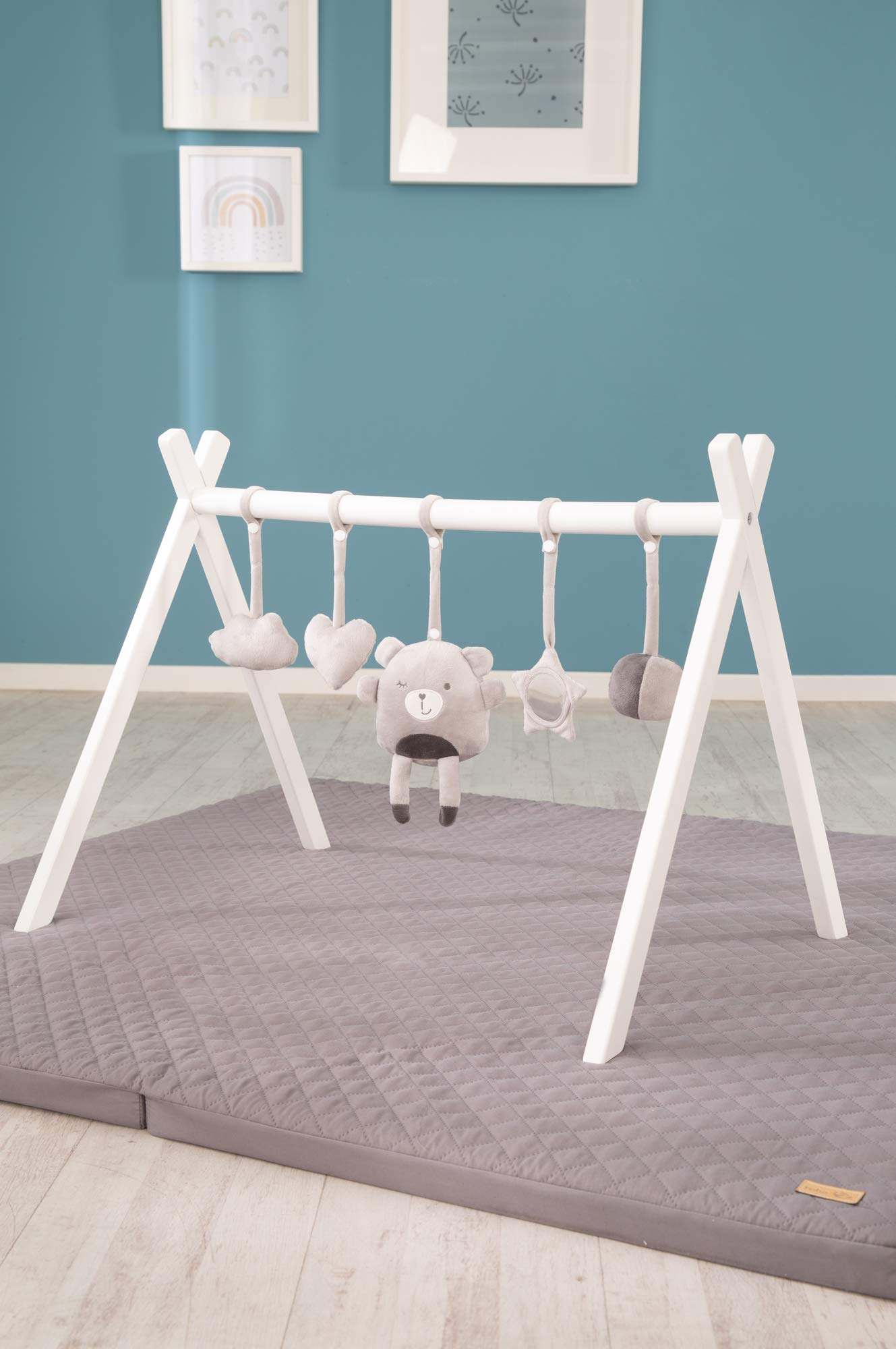 roba Lot de 5 Jouets Sensoriels à Suspendre "Lil Cuties" pour Portique Bébé Poussette ou Arche de jeux - Gris