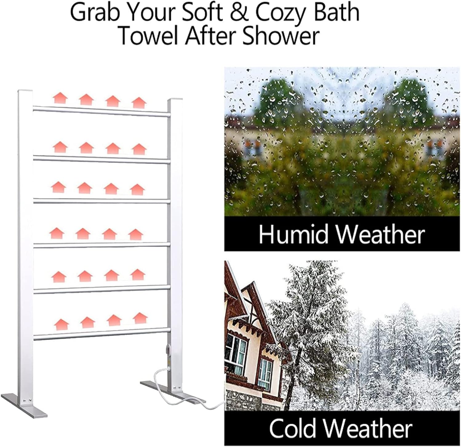 Free Standing/Wall Mount Electric Towel Warmers,2-in-1 Towel Warmer and Drying Rack with 6 Bars Aluminum Frame with Waterproof Switch (220V)