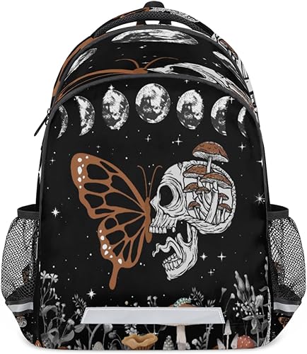 Mochila espacial de calavera gótica marrón, mariposa, galaxia negra, mochila espacial para escuela, portátil, mochila casual para adolescentes,