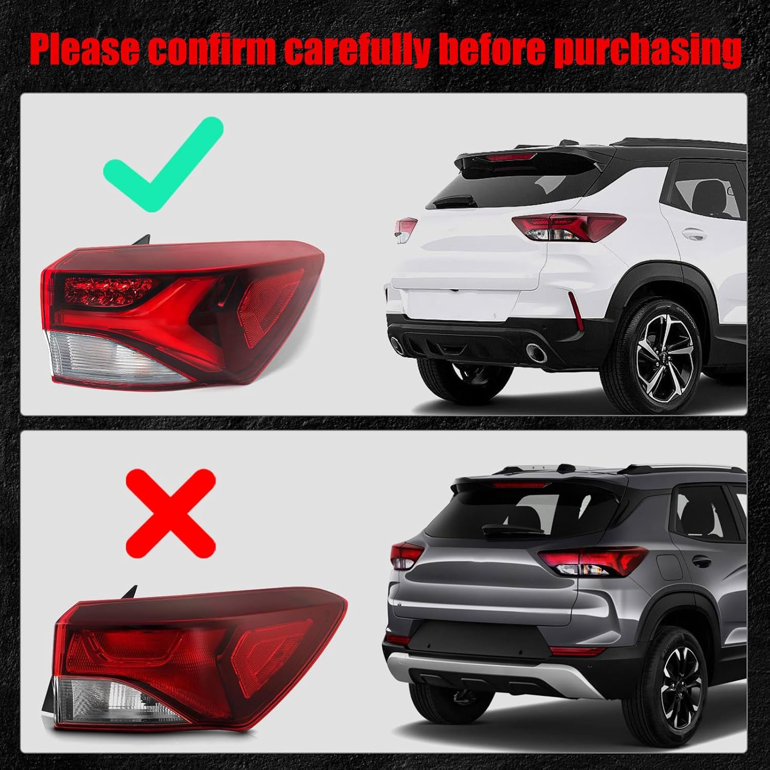 Huray Right LED Outer Tail Light Fit for Chevy Trailblazer ACTIV/RS 2021 2022 2023 RH Taillight Back lamp Rear Brake Lamp Assembly OE Style Replacement for GM2805148 (Passenger Side)