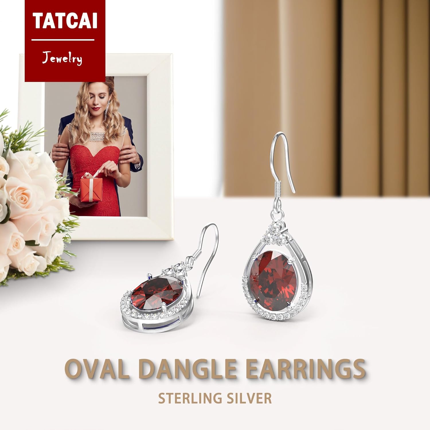 18K White Gold Plated Sterling Silver Oval Cut Cubic Zirconia Drop Dangle Earrings for Women Hypoallergenic Statement Earrings Gifts for Women Mom