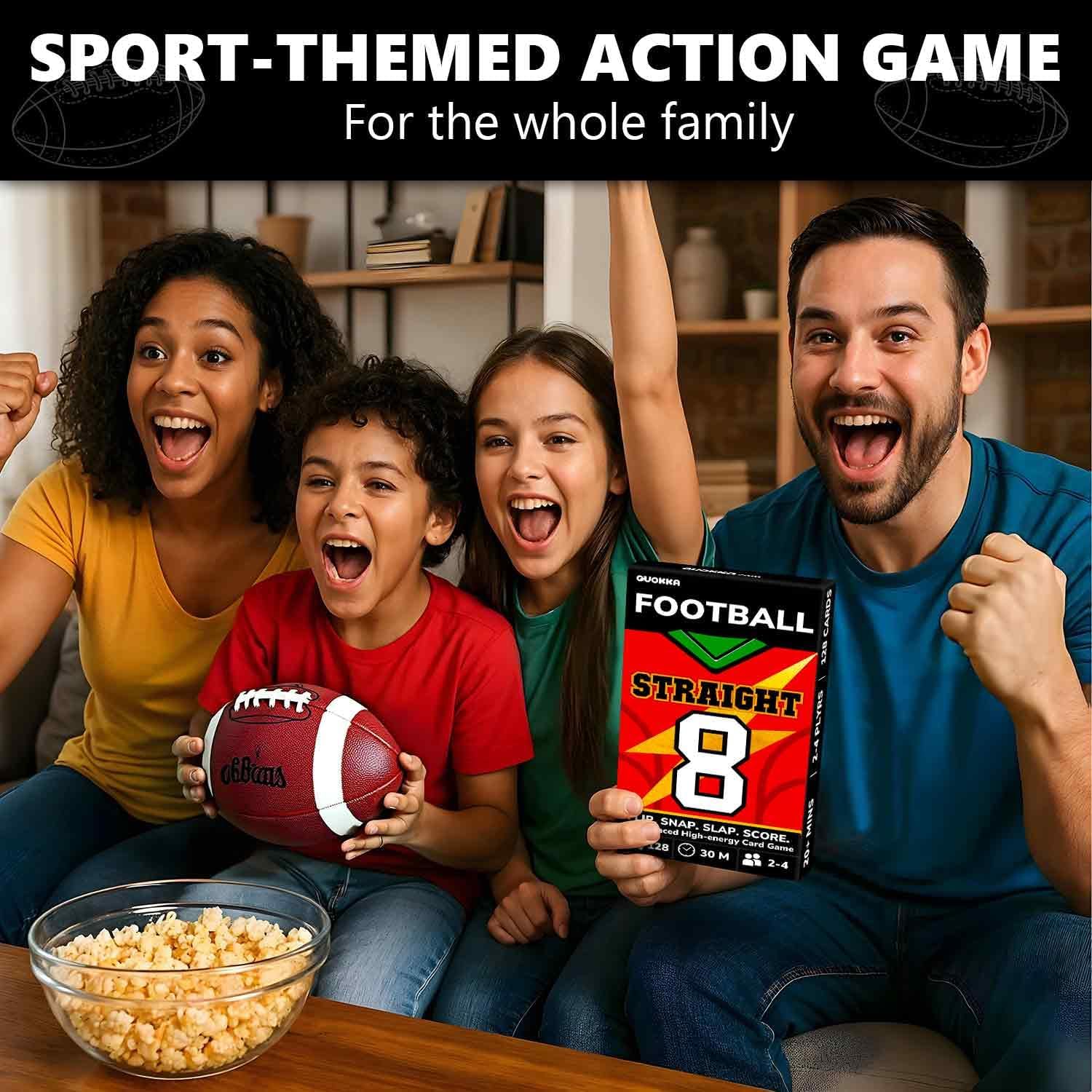 QUOKKA Football Fast-Paced Card Game for Kids & Adults – 128 Cards & Easy Rules – Quick & Fun Matching Game – 2-4 Players – Ages 8+ – Perfect for Family Games Night, Travel and Parties
