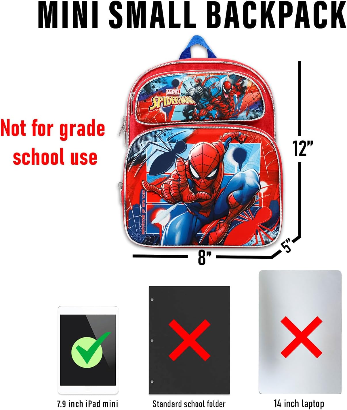 Marvel Spiderman Mini Backpack for Kids - Bundle With Superhero 12" School Bag, Water Bottle, Stickers, More | Spiderman and Venom Travel Bag for Boys
