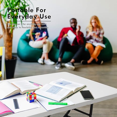 Miniatura 8 de Plainsity Mesa plegable de plástico de 8 pies  Mesa de comedor portátil, plegable y resistente para fiestas, bodas, barbacoas, campamentos, eventos