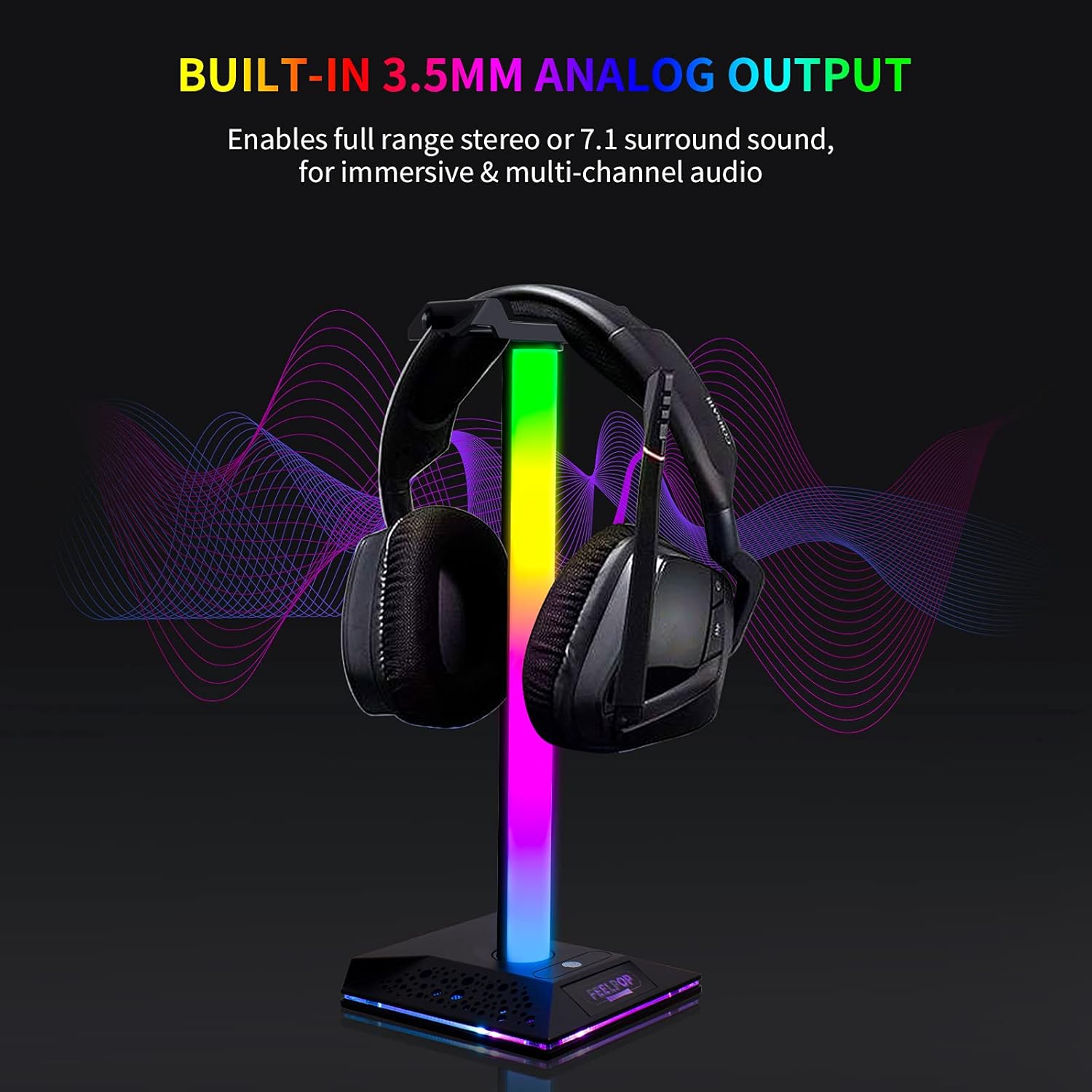 RGB Headphone-Stand Gaming Headset-Holder - Earphone Hanger with 2 USB Charger and 3.5mm Port for Great Desk Gamer Accessories Headphones Stand