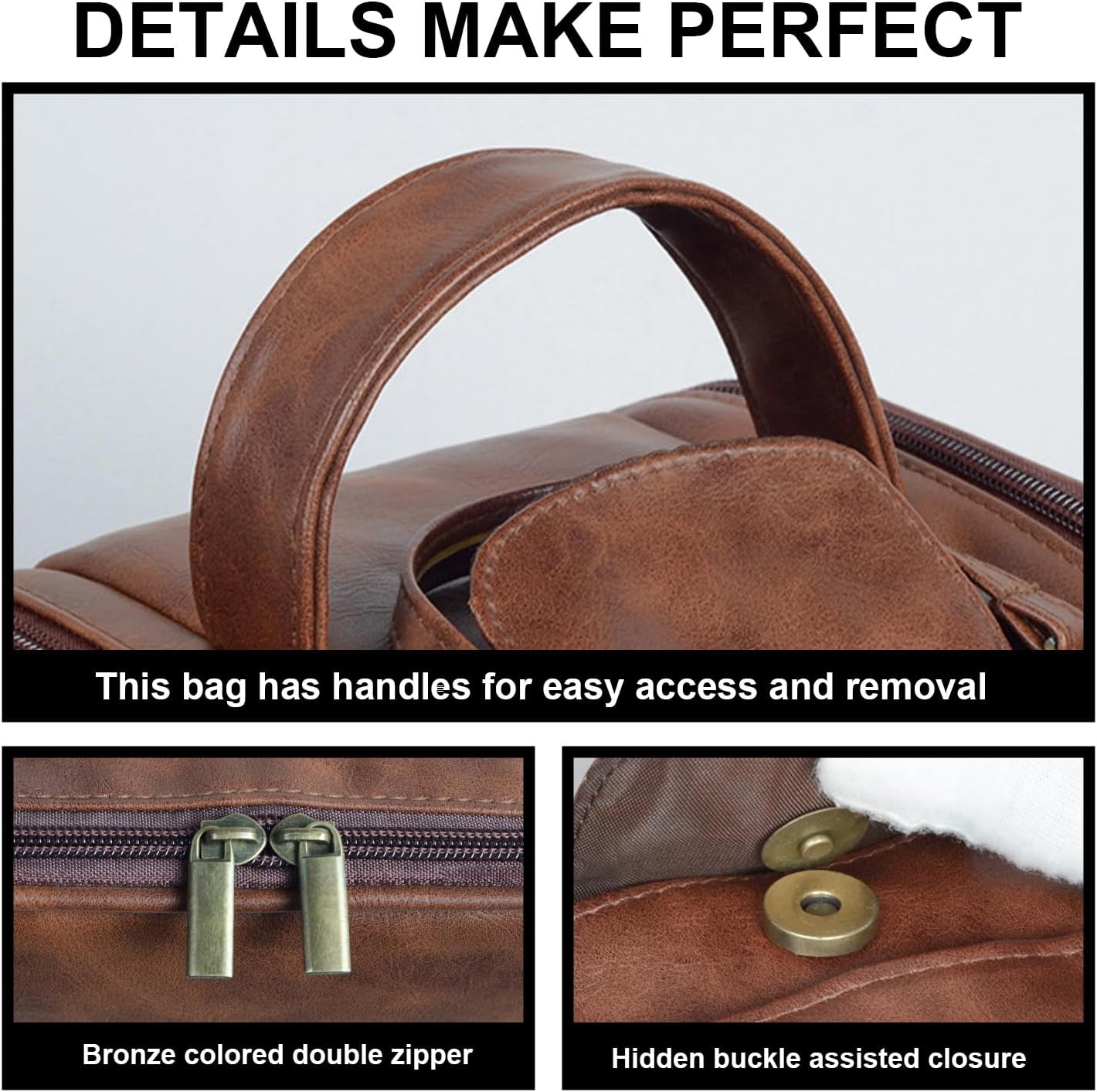 Personalized Leather Toiletry Bag, Brown, Three Layer Structure, Waterproof, Customizable Name Engraving, Travel Organizer for Men, Multi-Occasion Gift (TSN190526)