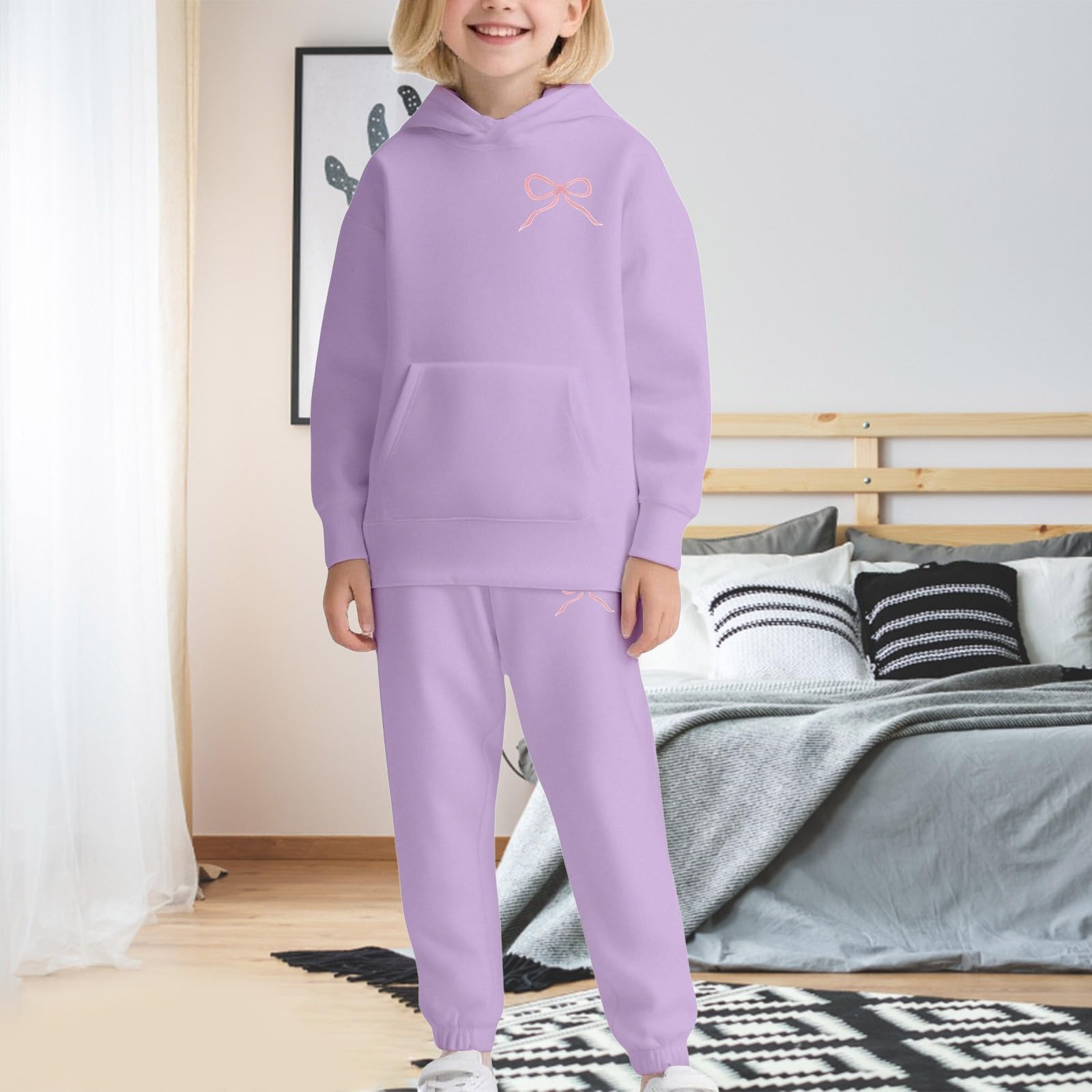Conjunto de chándal para niñas, sudadera con capucha y pantalones deportivos de 2 piezas