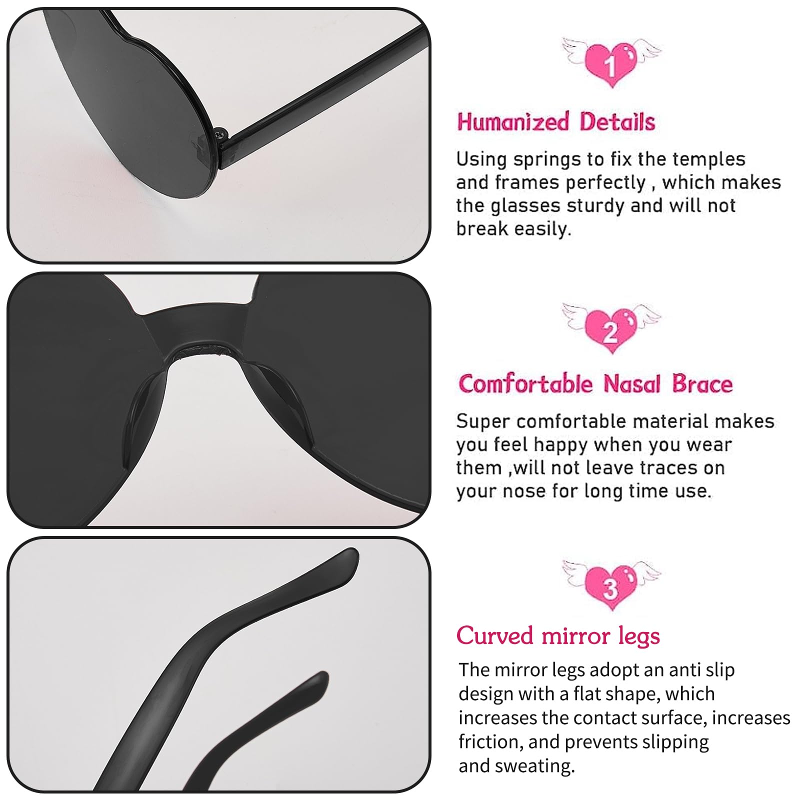 HIQE-FL Herz Sonnenbrille,12 Stück Herz Sonnenbrille Damen,Hippie Herzförmige Brille,Hippie Gläser,mit Tattoo Aufkleber,Randlose Herz Brille,für Geburtstagsfeiern - Image 4