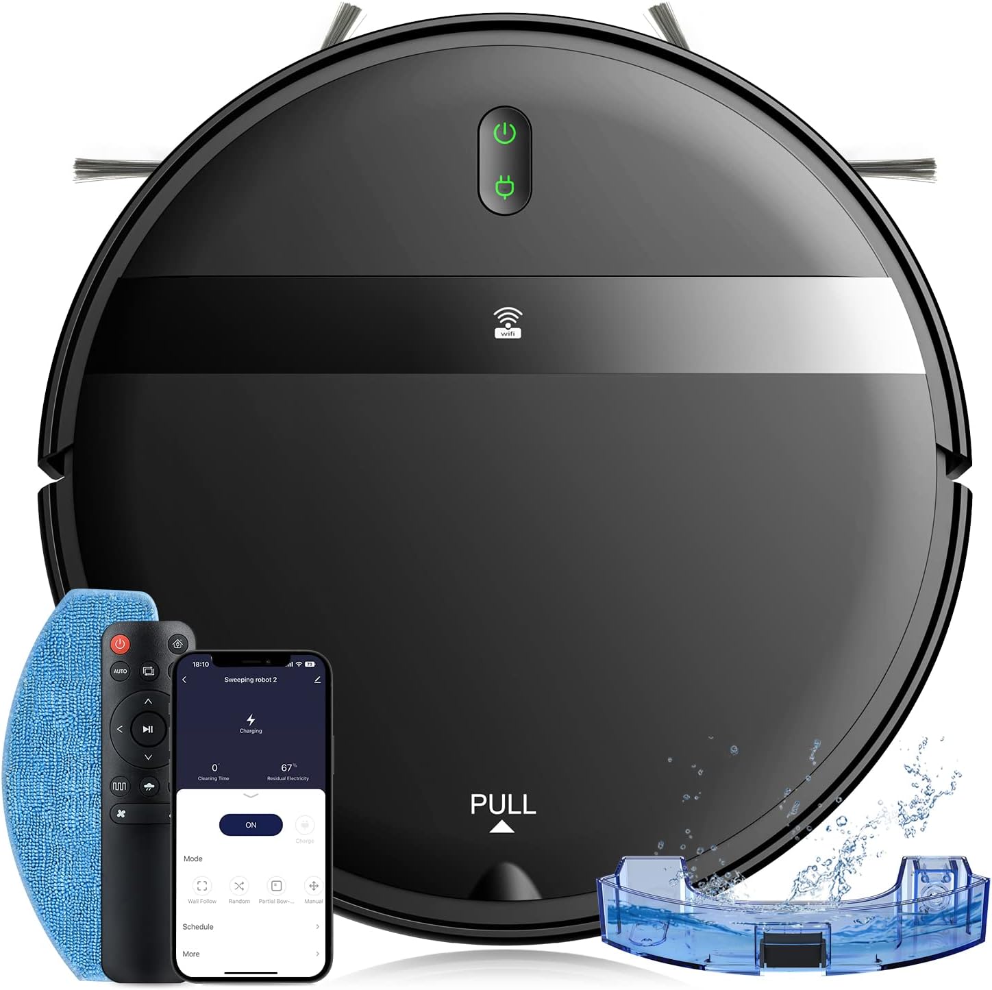 Robot Vacuum and Mop Combo,App/Voice Control,2 in 1 Mopping Robotic Cleaner Tangle-Free Strong Suction,230ML Water Tank,Daily Schedule,SelfCharging,Dark Black,11.8*11.8*2.91''