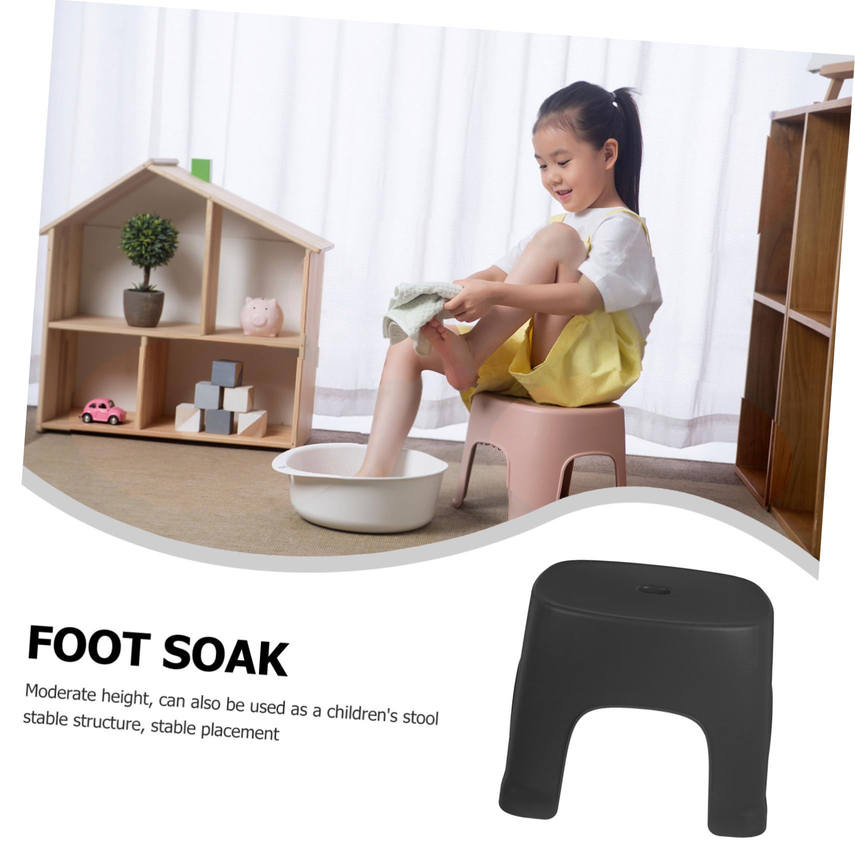 Sgabello da Bagno Poggiapiedi Stabile e Antiscivolo in Pvc Nero per Posizione Naturale Accovacciata, per Uso Quotidiano e Cucina