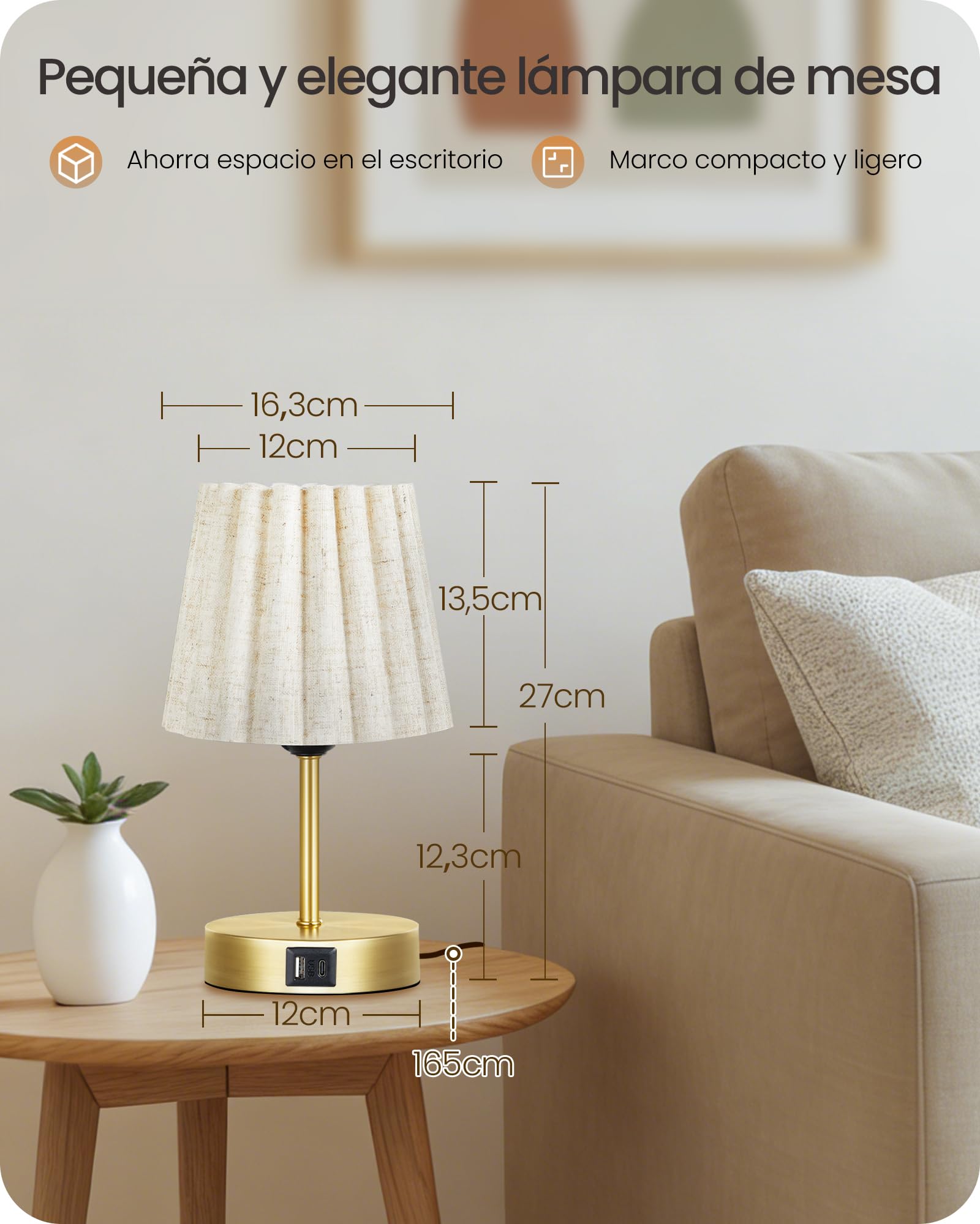 Lámpara de Mesa Táctil Ajustable, Juego de 2, con Puertos de Carga USB A y Type C, Luz LED Ajustable, Regulación Continua del 10% al 100%, Base E27, para Mesita de Noche, Dormitorio