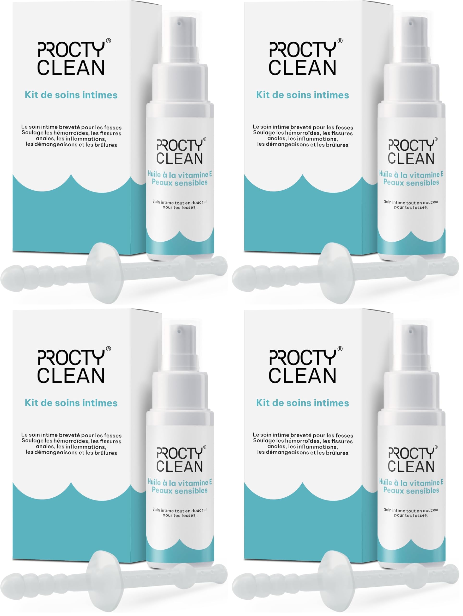 ProctyClean Set d'hygiène intime: l'alternative à votre pommade pour les démangeaisons anales, les fissures anales, les hémorroïdes. Plus qu'un nettoyant intime pour femmes et hommes (Lot de 4)