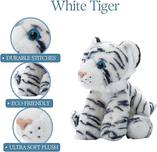 Miniatura 6 de The Petting Zoo Peluche de tigre, regalos para niños, animales salvajes del zoológico Onez, juguete de peluche de tigre blanco de 9 pulgadas