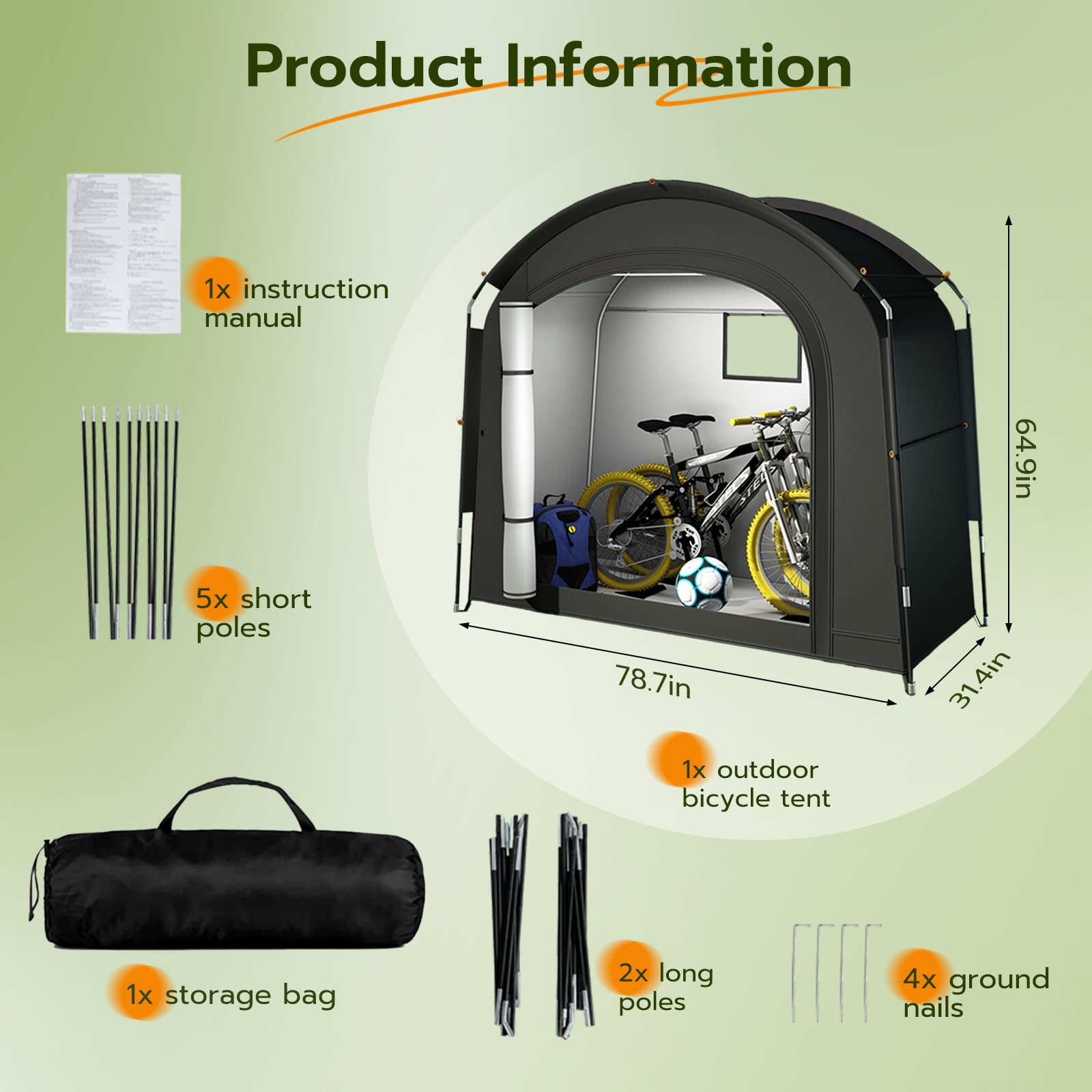 Garaje para 2 bicicletas, tienda impermeable para exteriores, resistente a los rayos UV, protección solar, jardín y funda protectora para bicicletas, 200 x 80 x 165 cm