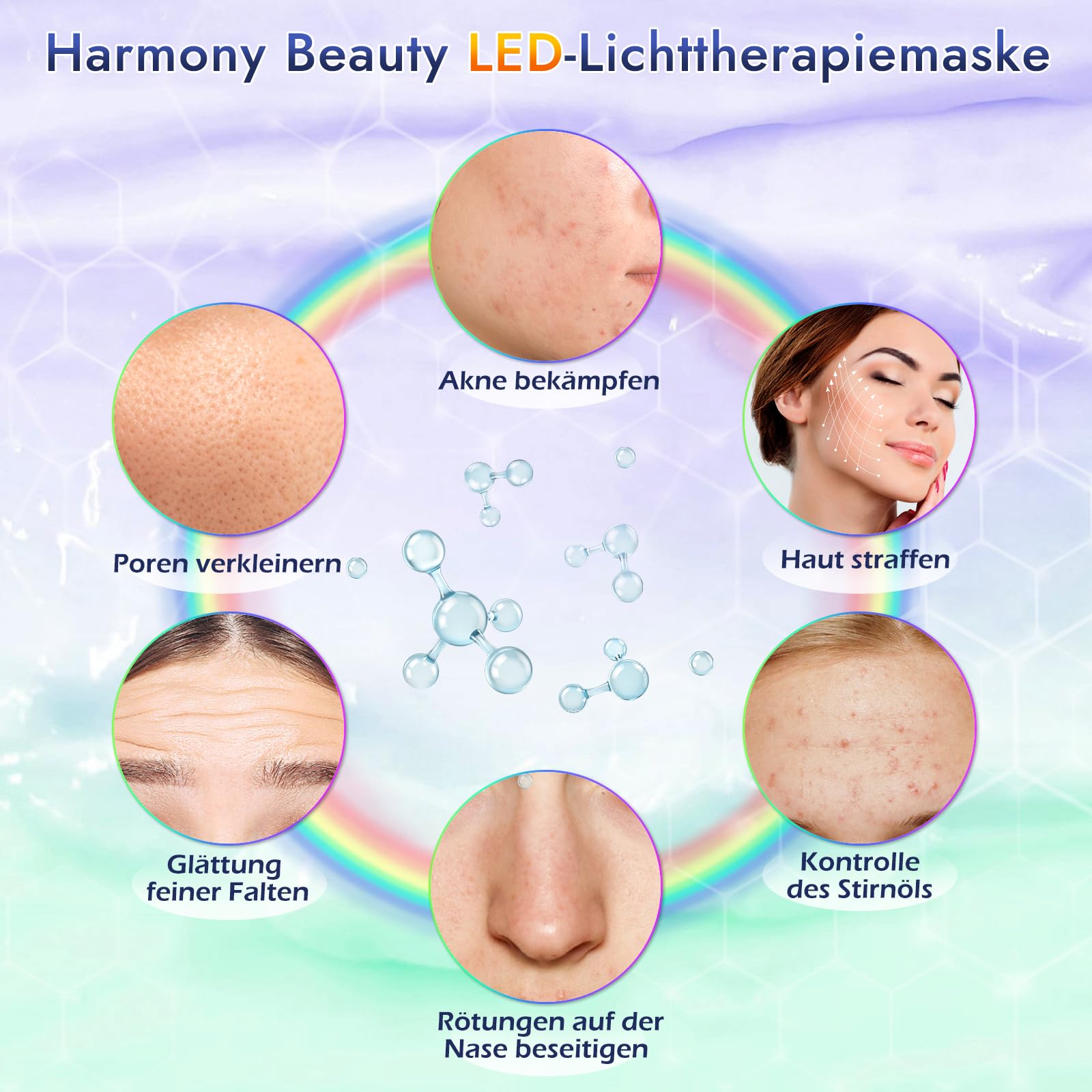 Rotlicht Mask Gesicht, Rotlichtlampe LED Maske Gesicht 7 FarbenLichtmaske mit 270 Perlen, Wiederaufladbare LED Maskes Gesichts für Gesichtsschönheit, Anti-Aging, Verjüngung