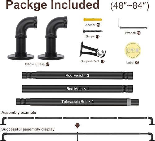Miniatura 8 de Barras de cortina industriales para ventanas de 48 a 84, barra de cortina blackout envolvente, barras de cortina de servicio pesado, paquete de 2,