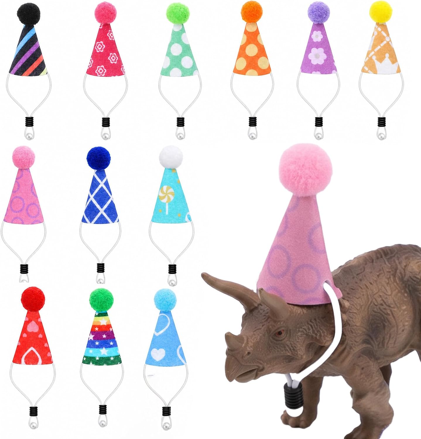12 PCS Mini Party Hats for Stuffed Animals, Mini Birthday Hats Colorful Felt Tiny Party Hat with Pom Poms for Dolls Small Dogs Cats Pet Decoration Little Resin Animal Toys