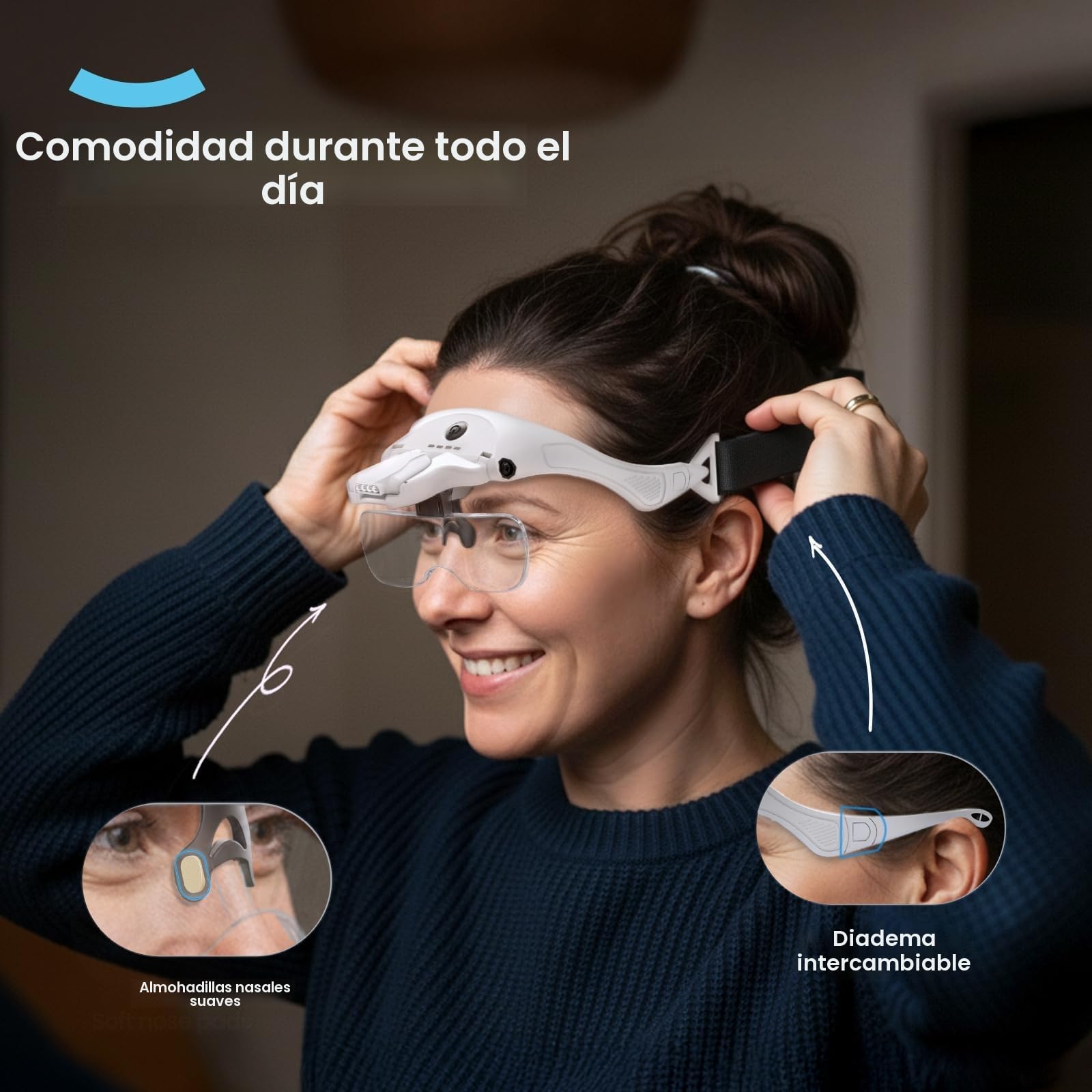 ARTDOT Gafas Lupa con luz led para Manualidades, con 5 Lentes reemplazables y 4 Leds de Brillo Ajustable, Ideal para Diamond Painting, Pintura de Diamante, Kits Adultos y Accesorios