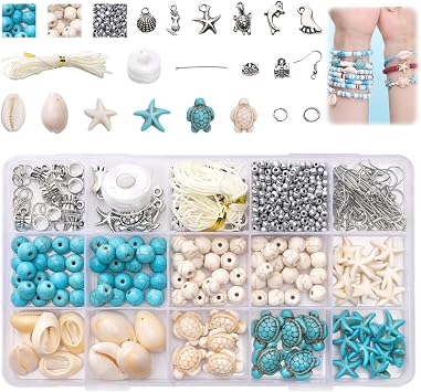 YEVON 715 Pcs Ocean Bead Jewellery-Making Kit, 21-Style Charm Craft Set | Sea Turtle, Shell And Starfish Pieces, For DIY Bracelets And Necklaces, Girls And Adults