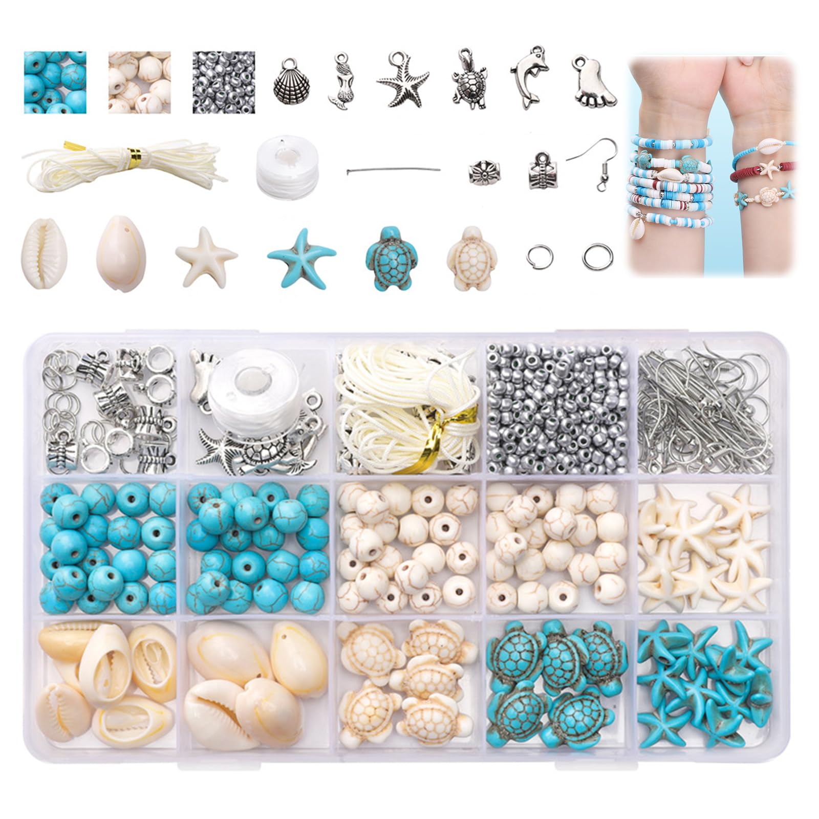 YEVON 715 Pcs Ocean Bead Jewellery-Making Kit, 21-Style Charm Craft Set