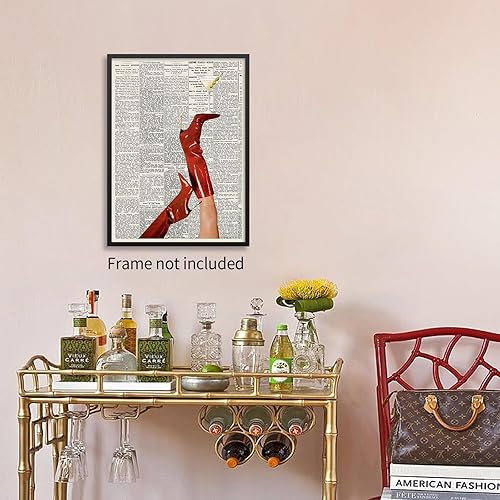 Miniatura 5 de Lianxiaw Martini - Póster de pared con botas rojas femeninas vintage, póster de cóctel feminista, periódico preparado con alcohol, impresiones