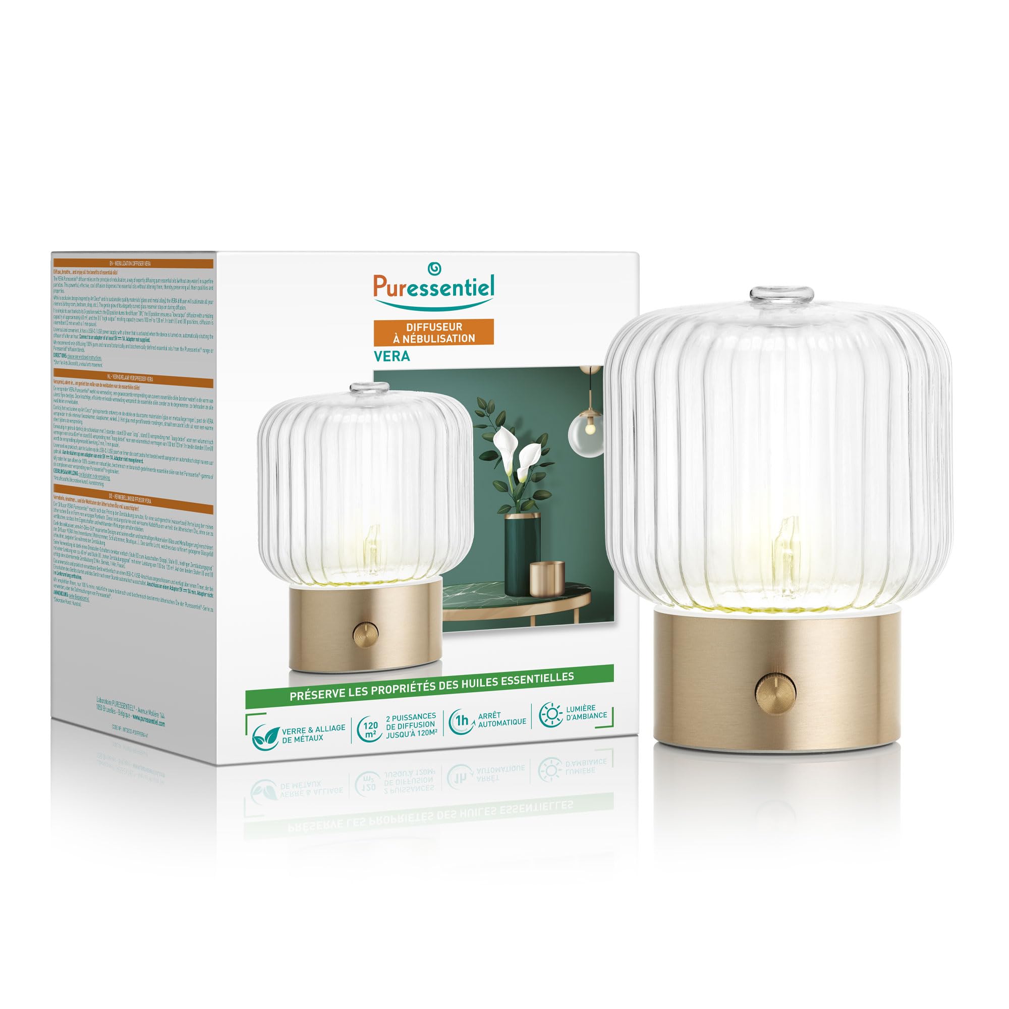 Puressentiel – Diffuseur d'huiles essentielles à nébulisation - Vera – Diffusion à Froid – Eco-​matériaux Nobles et durables