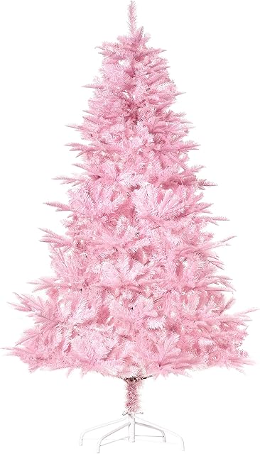 HOMCOM 6FT Artificial Christmas Tree Holiday Xmas Holiday Tree Decoration with Automatic Open for Home Party, Pink