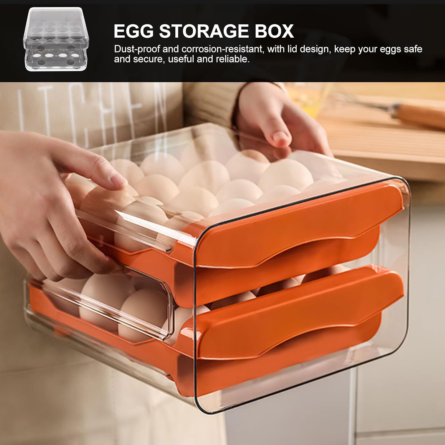 Reusable 32-compartment Egg Drawer Organizer Wear-resistant Dual-layer Plastic Egg Storage Box for Refrigerator Portable Household Holder Tray