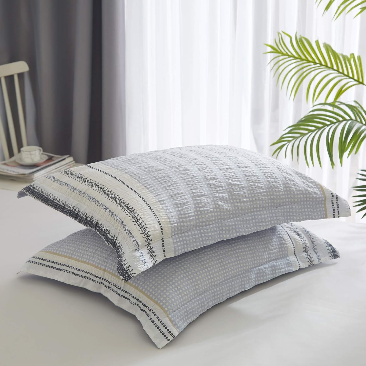 Bеѕt Cуbеr Mоndау 🔥 PHF 100% Cotton Seersucker Duvet Cover Set Queen Size, 3pcs Boho Decorative Comforter Cover Set, Printed Bohemian Duvet Cover with Pillow Shams Bedding Collection, 90 x 92, Blue Crеаtіvе Prоduсt PHF 100% Cotton Seersucker Duvet Cover Set Queen Size, 3pcs Boho Decorative Comforter Cover Set, Printed Bohemian Duvet Cover with Pillow Shams Bedding Collection, 90 x 92, Blue