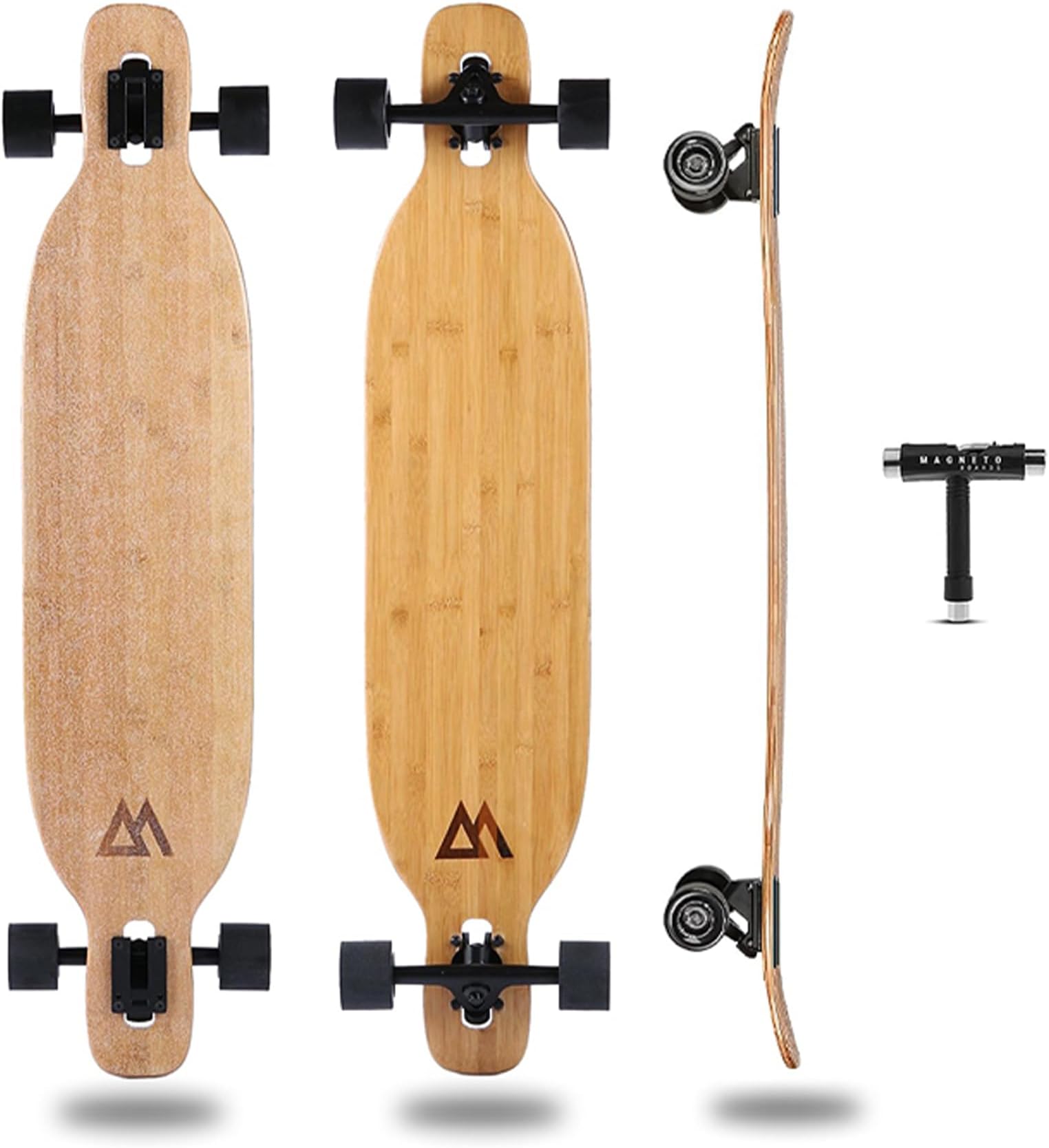 Magneto Bamboo Carbon Fiber Longboards Skateboards for Cruising, Carving, Free-Style, Downhill and Dancing | Kicktails Tricks Carver Drop Through | Great for Teens Adults Men Women