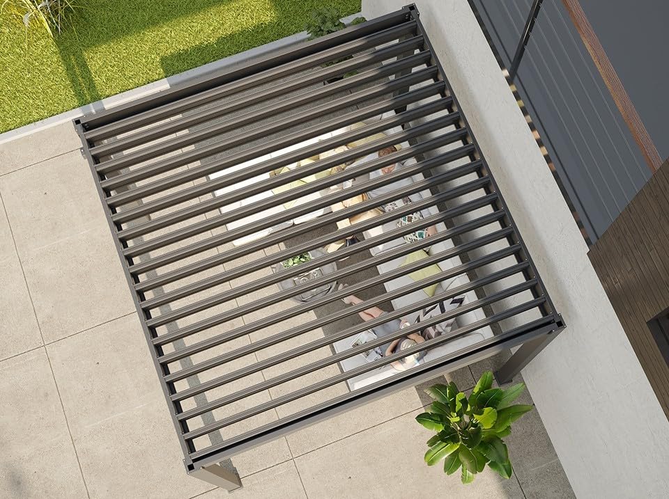 Direct ABRIS Pergola Bioclimatique Autoportée Aurora - 3x3 m - Gris Anthracite - Lames Orientables - Store Inclus