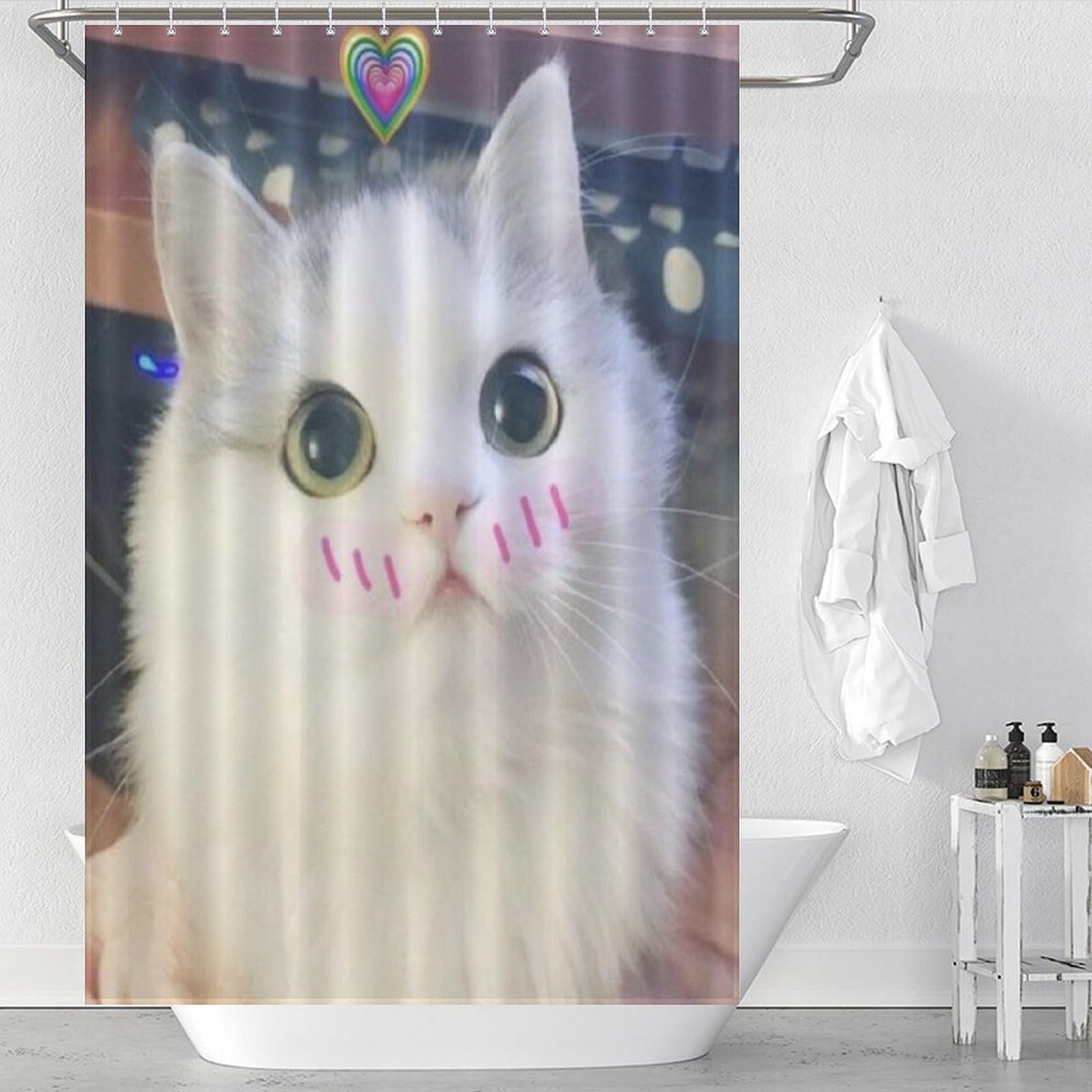 Rideau de douche chat mignon 122x183 cm en polyester lavable
