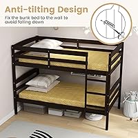 Vista 8 de KOMFOTT - Litera con tamaño doble sobre dos individuales, estructura de litera de madera con barandilla de longitud completa y escalera integrada