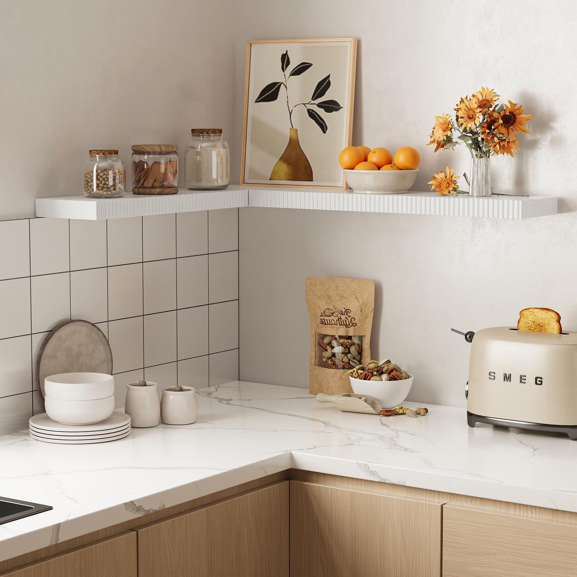 INNOD Estantes flotantes de 24 pulgadas para pared, estantes de madera montados en la pared para baño, dormitorio, sala de estar, cocina, estante colgante con soportes invisibles para almacenamiento