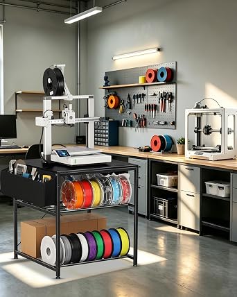 AHOWPD 3D Printer Stand with Filament Storage - 3D Printer Table Filament Storage Rack Heavy Duty 3D Printer Cart Desk with Wheels for Workshop Studio Office