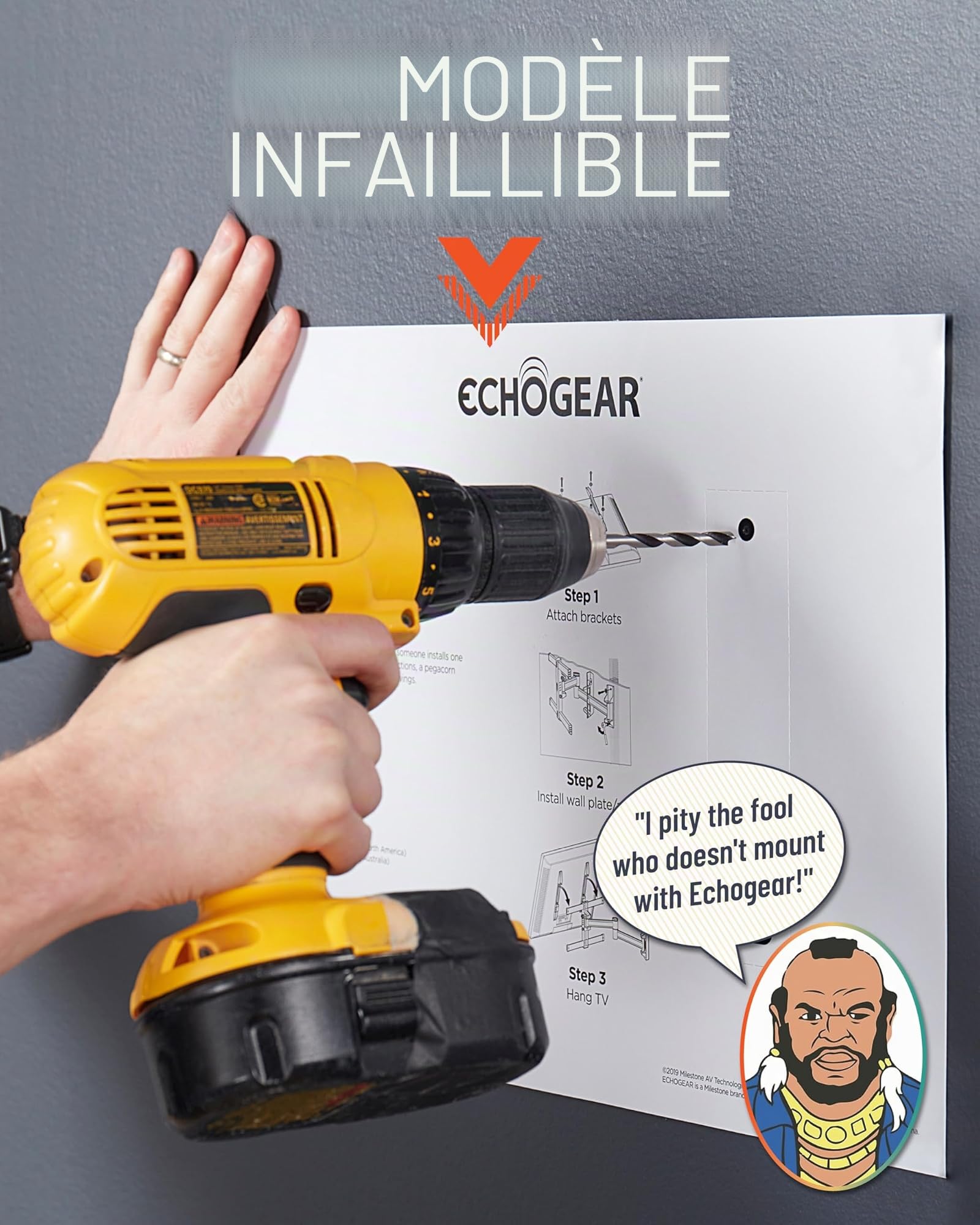 Echogear Support Mural TV Inclinable Et Orientable pour Téléviseur Jusqu’a 58 Pouces – Installation Hyper Facile sur 1 Montant – Ajustement Post-Installation – Cache Câble Intégré - EGMF