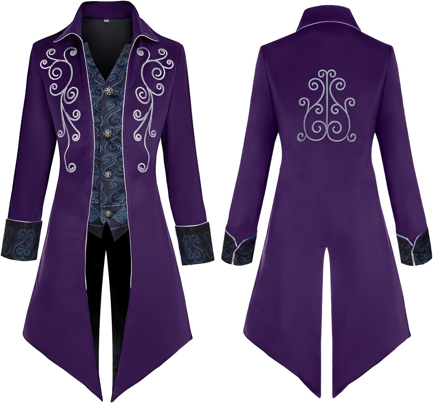Men's Medieval Steampunk Jacket,Victorian Coat Renaissance Gothic Tailcoat,Halloween Vampire Costume