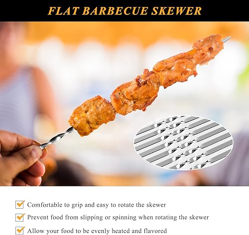Miniatura 3 de 50 brochetas de metal plano para barbacoa de 14.8 pulgadas de largo de acero inoxidable, palitos de kebob anchos reutilizables para cocinar al aire